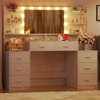 Fixwal 54.3" Professional Makeup Vanity Table with 8 Drawers, LED Hollywood Mirror & Charging Station, White