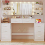 Fixwal 54.3" Professional Makeup Vanity Table with 8 Drawers, LED Hollywood Mirror & Charging Station, White