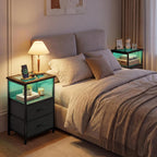 Fixwal 2 Drawers Night Stand with Glass Clear Desktop