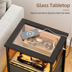 Fixwal 2 Drawers Night Stand with Glass Clear Desktop