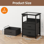 Fixwal 2 Drawers Night Stand with Glass Clear Desktop