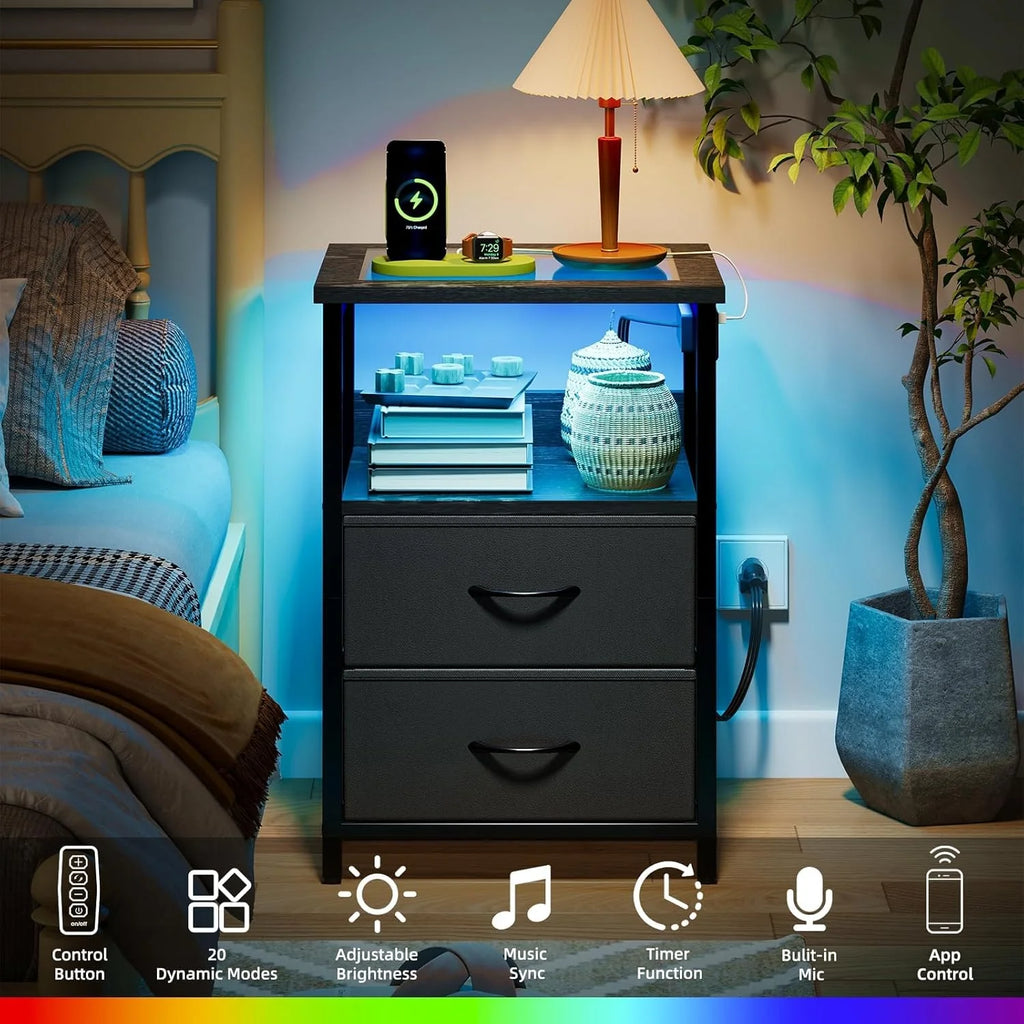 Fixwal 2 Drawers Night Stand with Glass Clear Desktop