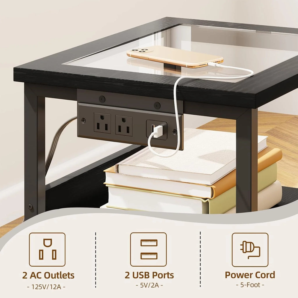 Fixwal 2 Drawers Night Stand with Glass Clear Desktop