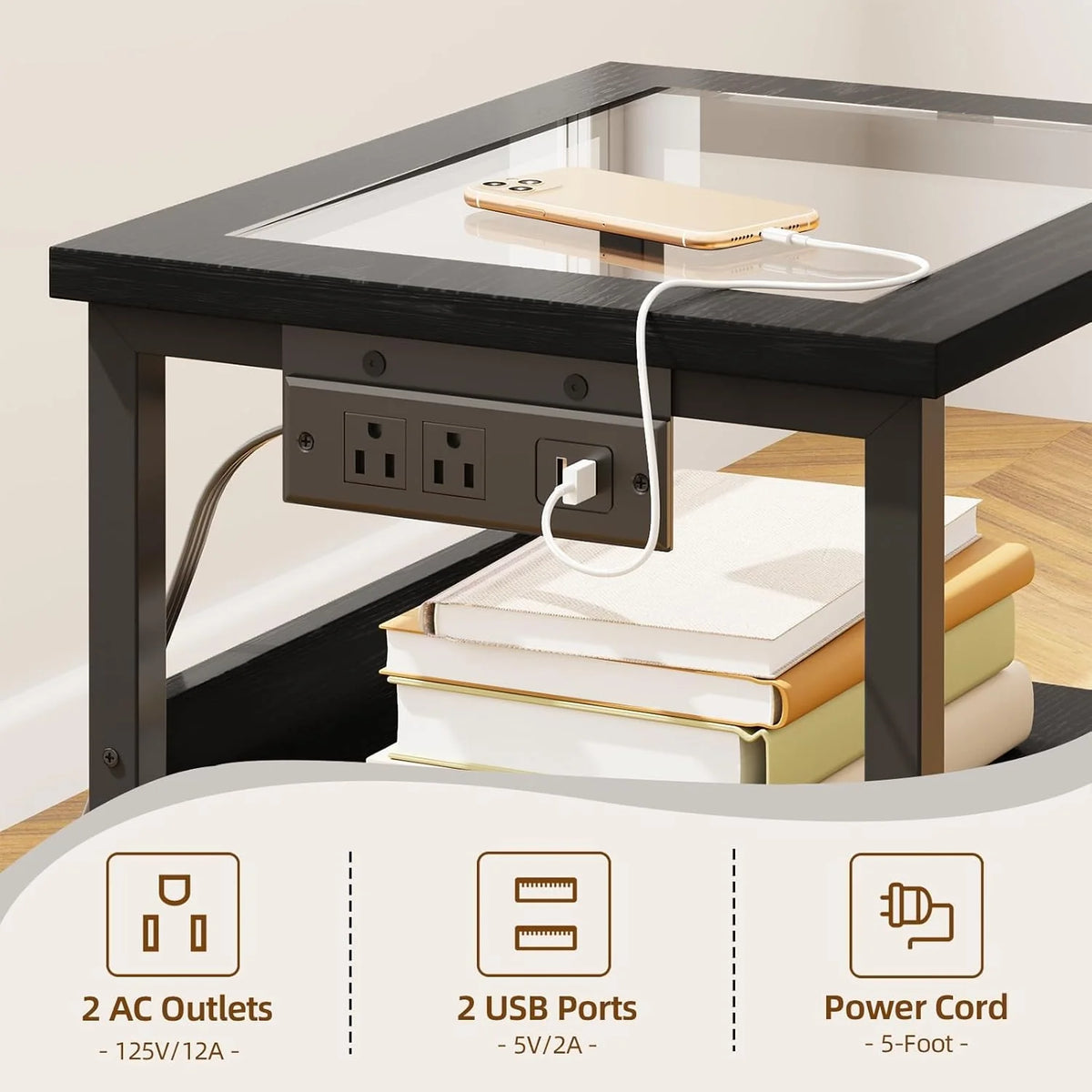 Fixwal 2 Drawers Night Stand with Glass Clear Desktop