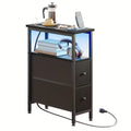 Narrow Nightstand with Charging Station & 2 Fabric Drawers | Fixwal