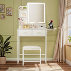 Fixwal Small Makeup Vanity Table with LED Mirror, 4 Drawers & Charging Station, White