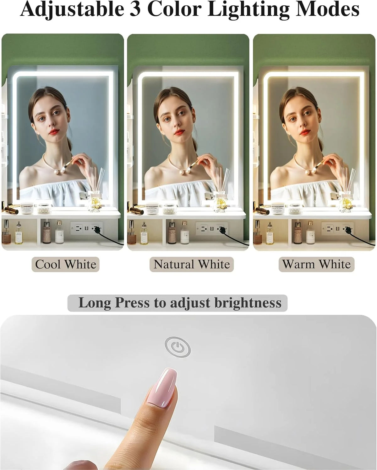 Fixwal Small Makeup Vanity Table with LED Mirror, 4 Drawers & Charging Station, White