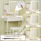Fixwal Small Makeup Vanity Table with LED Mirror, 4 Drawers & Charging Station, White