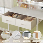 Fixwal Small Makeup Vanity Table with LED Mirror, 4 Drawers & Charging Station, White