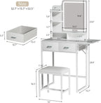 Fixwal Small Makeup Vanity Table with LED Mirror, 4 Drawers & Charging Station, White