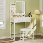 Fixwal Small Makeup Vanity Table with LED Mirror, 4 Drawers & Charging Station, White