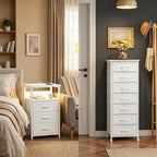 White Nightstand & Dresser Set with Storage, LED & Charging Station