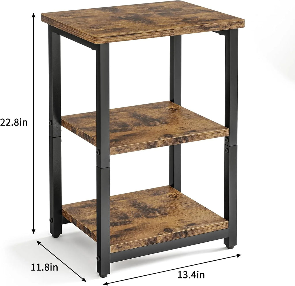 Rustic Brown Nightstand with Charging Station, 2 Fabric Drawers & Open Shelves