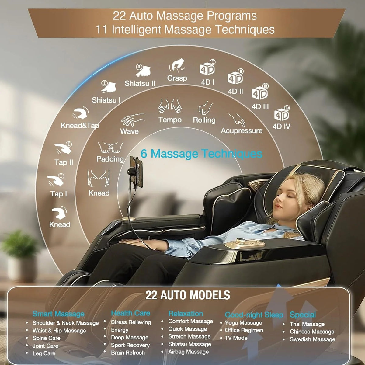 Alfine 4D Full Body Massage Chair With SL Track, Yoga Stretch, Zero Gravity, Heating, AI Voice Control - A66