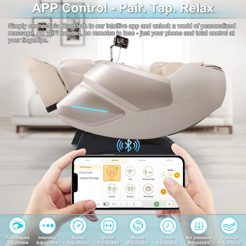 MassaMAX 4D Full Body Massage Chair With Auto Footrest, SL Track, Zero Gravity, Heating, Golden - MT339