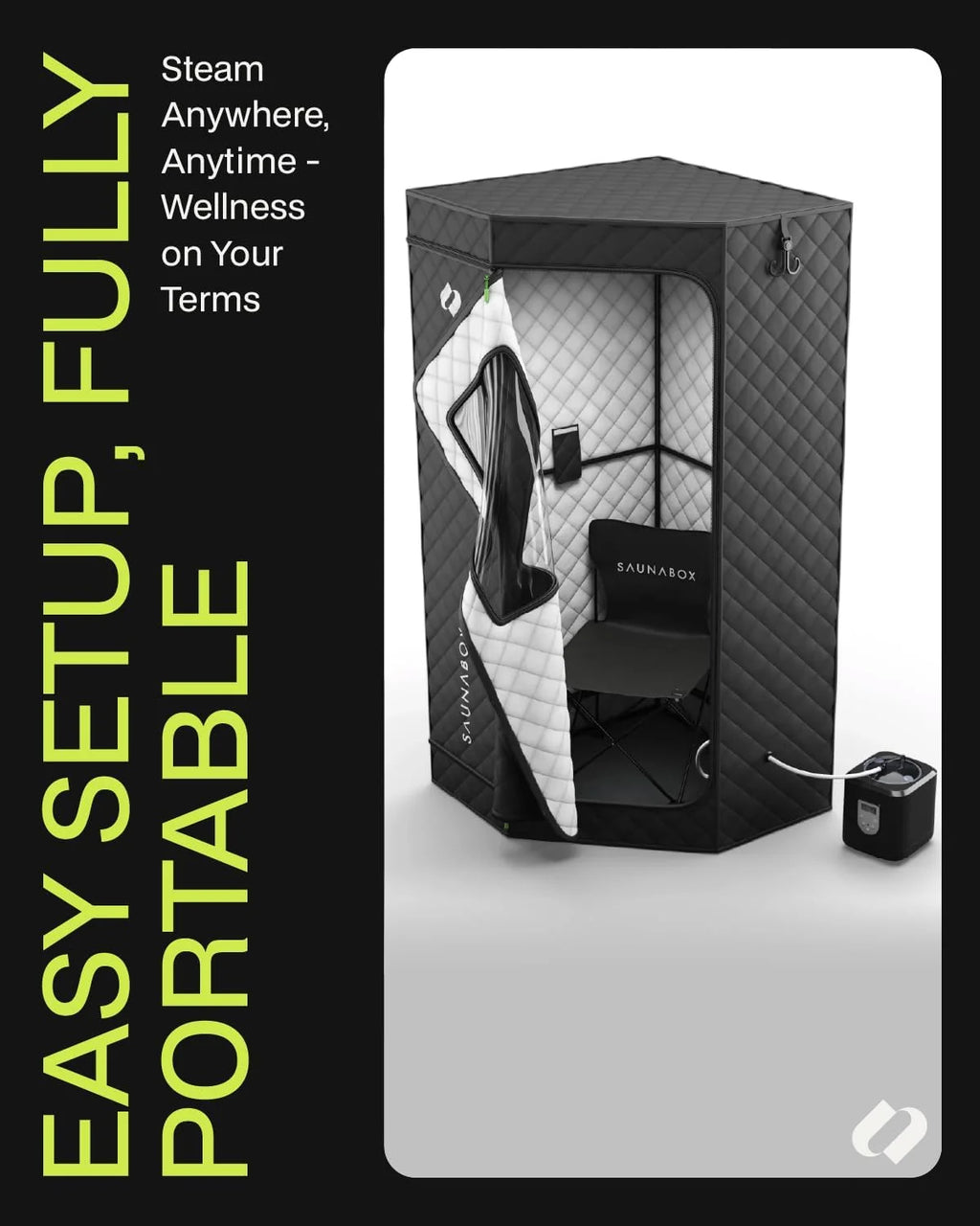 SAUNABOX Personal Steam Sauna Tent With Chair Mat And Case - SmartSteam Kit Pro