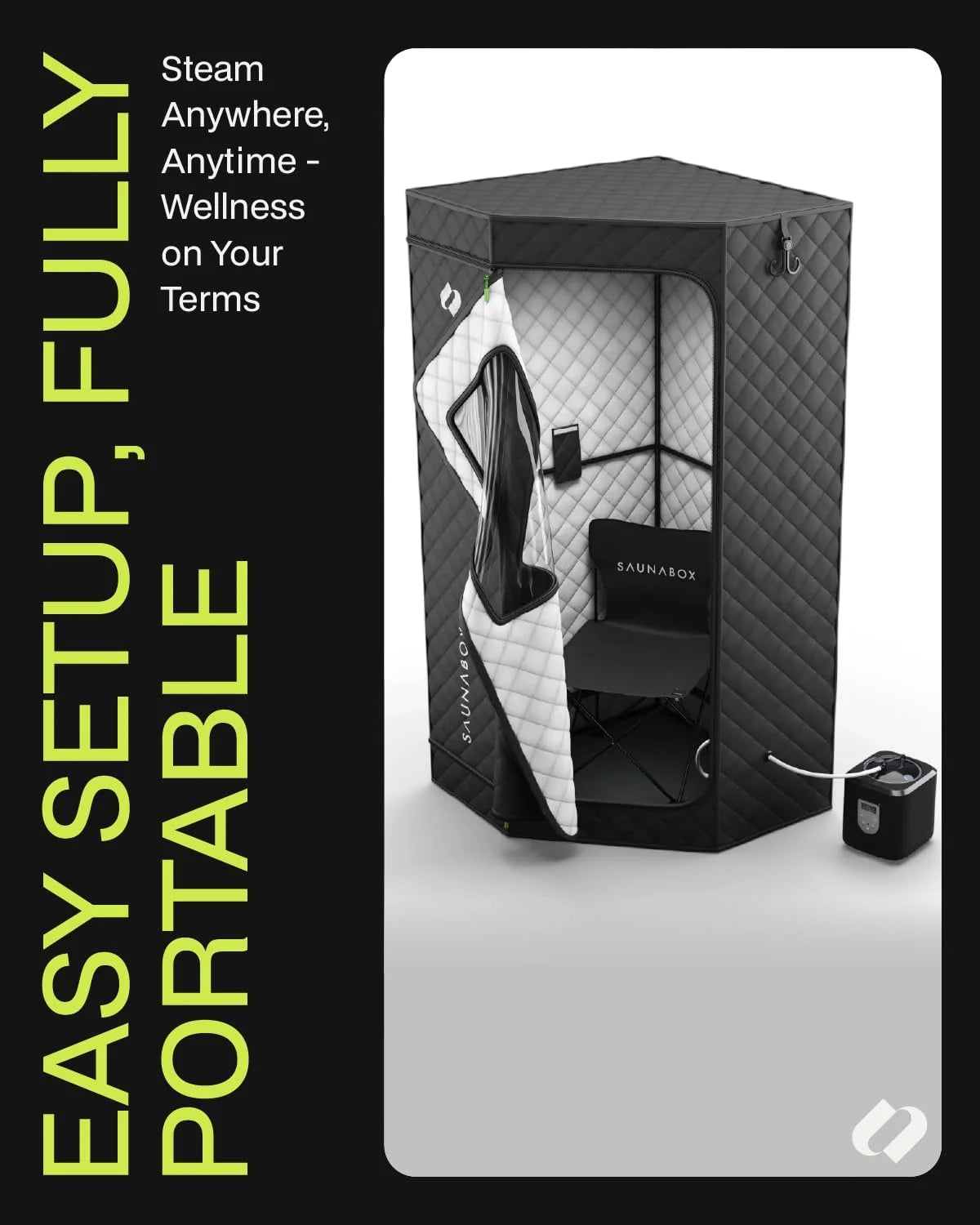 SAUNABOX Personal Steam Sauna Tent With Chair Mat And Case - SmartSteam Kit Pro