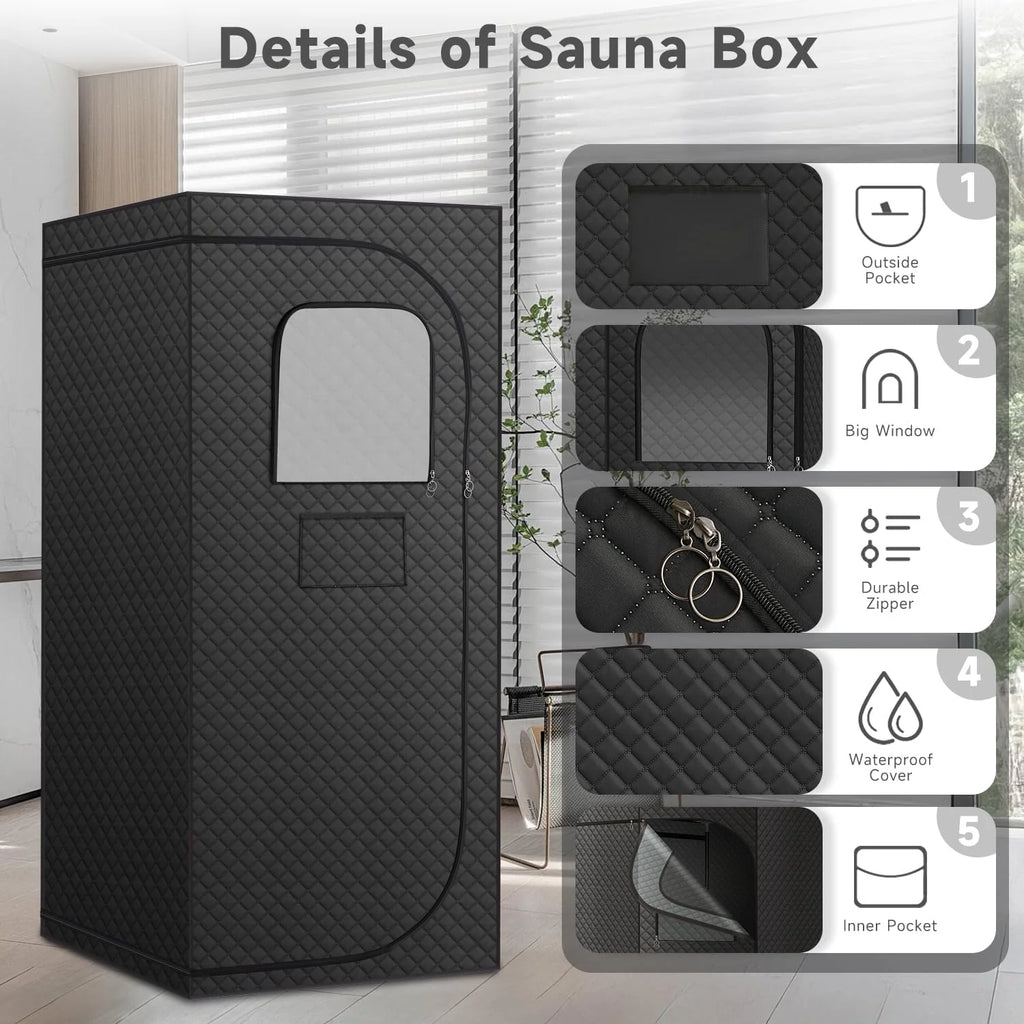 Portable Far Infrared Dry Sauna Box With Red Light Therapy, 9 Levels, 5.9ft x 2.9ft x 2.6ft