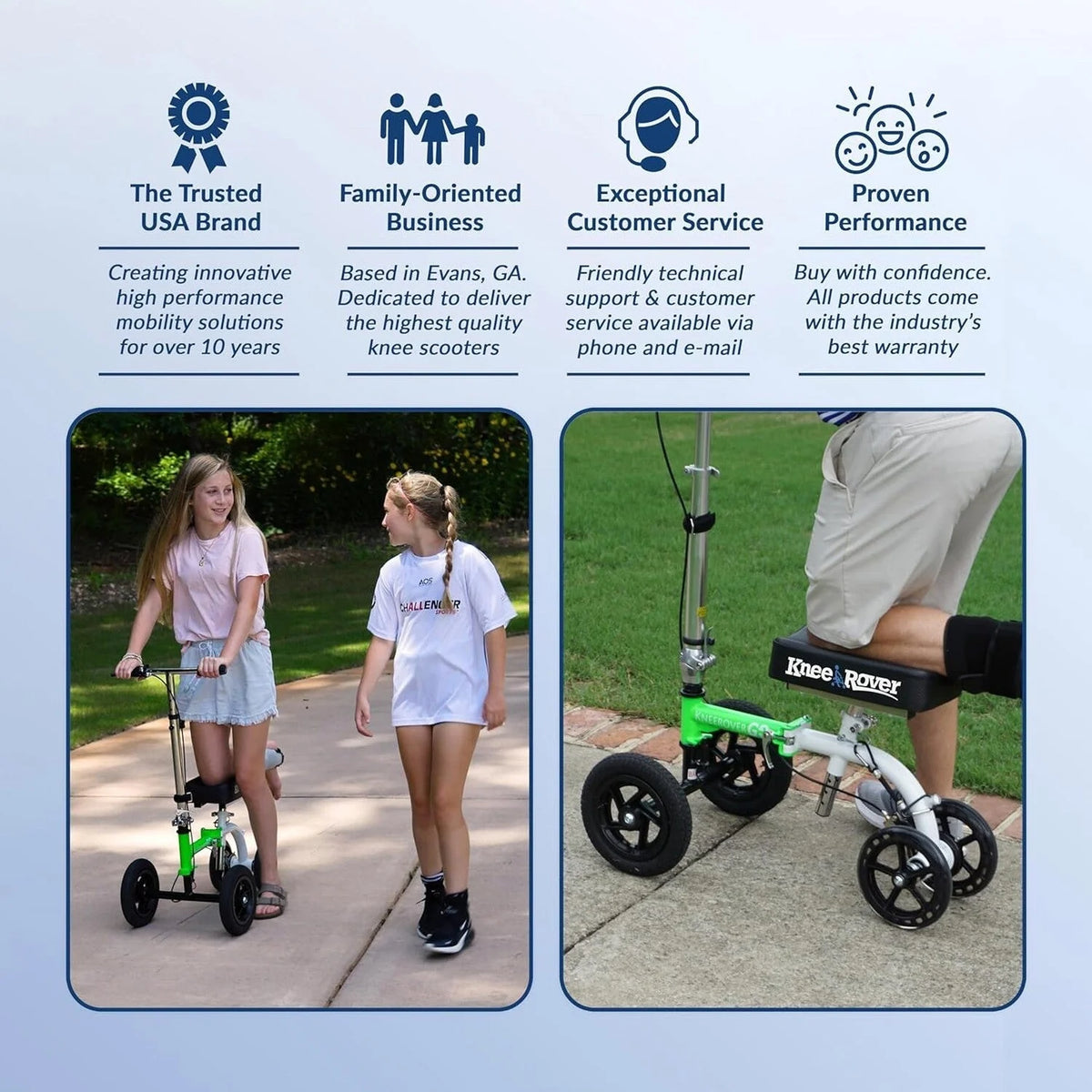 KneeRover Knee Scooter For Adults, 9-Inch Tires, Race Car Green - GO HYBRID
