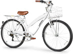 WEIZE Beach Cruiser Bike, 26 inch Commuter Bicycle for Adult Men and Women, 7-Speed/High-Carbon Steel/Front & Rear Fenders, Comfortable City Bikes with Rear Rack or Basket, Ergonomic Upright Design