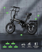 Electric Bike for Adults 500W Motor, 20 mph Folding Ebike, 14"/16"/20" Adults Electric Bicycles with Smart Uphill, 280.8Wh Battery, 25 Miles PAS Range, Mini E Bikes for Adults and Teens-isinwheel
