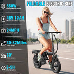 Electric Bike for Adults Teens Folding E-Bike Commuter City Foldable ebike Motor 48V 24MPH