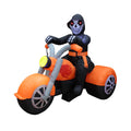 6 Foot Long Lighted Happy Halloween Inflatable Skeleton Ghost Riding on Motorcycle Bike Indoor / Outdoor Holiday Blow Up Yard Decoration