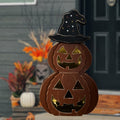 25in Wooden Lighted Jack O Lantern with Hat and Timer Battery Operated Halloween Decor