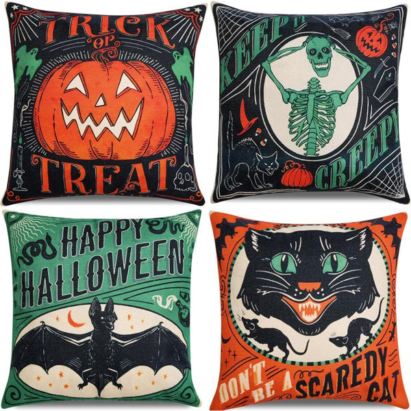 Vintage Halloween Decor-Throw Pillow Covers 20x20 in set of 4 Decorations