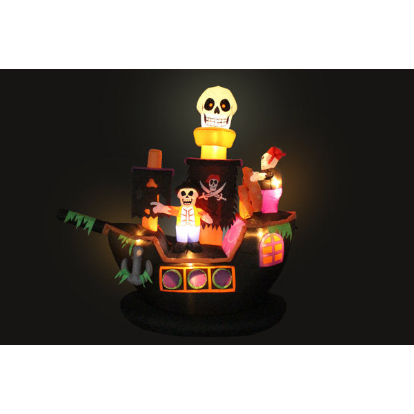 7 Foot Tall Lighted Happy Halloween Inflatable Pirate Ship with Skeleton Ghost Crew Indoor / Outdoor Holiday Blow Up Garden Yard Decoration