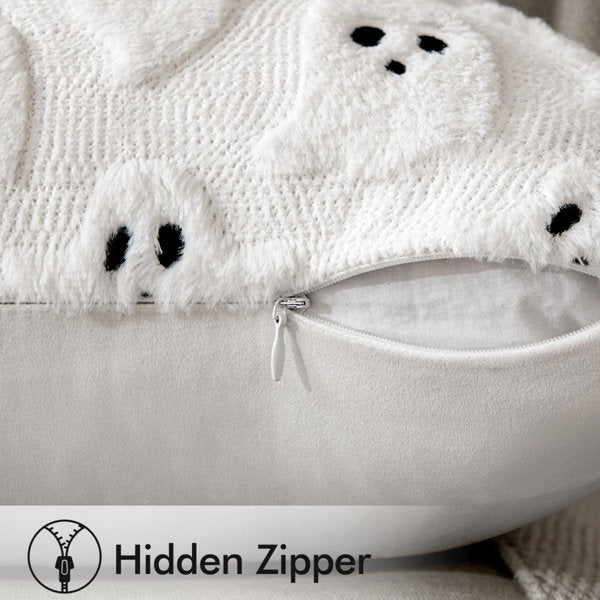 Cream White Halloween Pillow Covers Cute Ghost Decor Set of 2 18x18 Soft Plush Faux Fur, Spooky Decor, Fall Decorative Throw Pillows for Couch Sofa Bed Porch Living Room