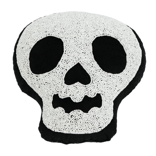 10.5" Sequenced White Beaded Skull Pillow