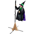 Haunted Hill Farm 6 ft. Touch-Activated Mounted Flying Witch Halloween Animatronic