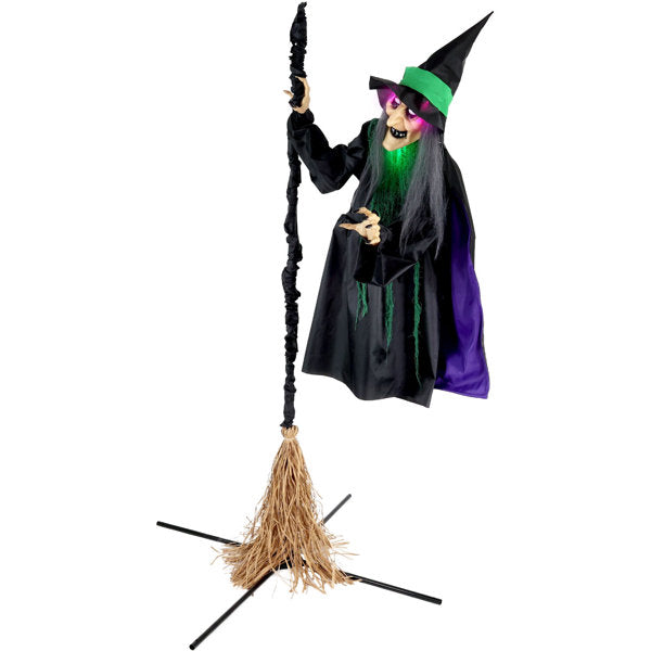Haunted Hill Farm 6 ft. Touch-Activated Mounted Flying Witch Halloween Animatronic