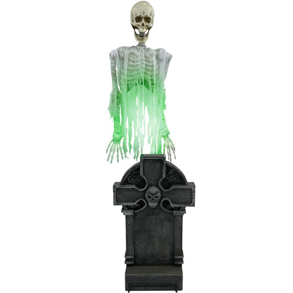 Spooky Ghosts Haunted Hill Farm 5.8-Ft. Floating Skeleton Ghost over Tombstone Halloween Animatronic with Motion Activated Features
