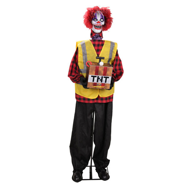 Haunted Hill Farm 5.6 ft Standing Animated Clown Courier Halloween Animatronic with Moving Body
