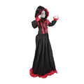 Haunted Hill Farm 5.5 ft Standing Double Face Lady Halloween Animatronic with Turning Head and Red and White LED Eyes