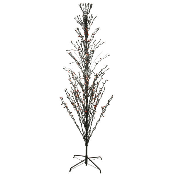9' Pre-Lit Black Cascade Outdoor Halloween Twig Tree Orange Lights