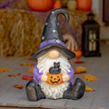 Halloween Garden Gnome Witch Holding Jack-O-Lantern and Kitten "The Hobgoblins"