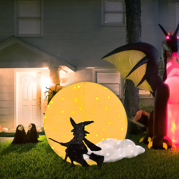 41in. Moon and Flying Witch with LEDs Lights