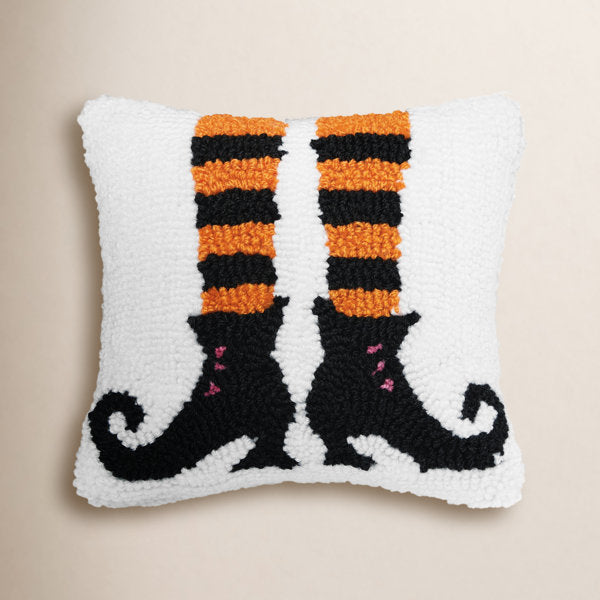 Witch Shoes Halloween Hooked Throw Pillow