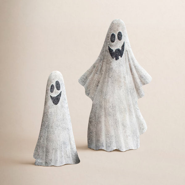 Set of 2 Painted Metal Ghost Yard Decor 35" H Grey Halloween Yard Display Figures