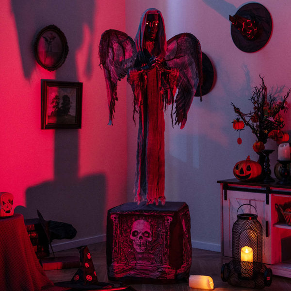 5.5ft Halloween Animatronic Decoration Animated Praying Angel Statue With Light Up Eyes & Shaking Wings
