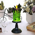 Halloween Flameless Candle Snow Globe Battery Operated With 6 Hour Timer, Green Light Spider Decal Water Tornado Lamp LED Candlestick Halloween Season Decor Gift 4 X 10 Inches