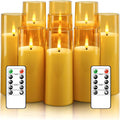 Flickering Flameless Candles Battery Operated With Remote And 2/4/6/8 H Timer Plexiglass Led Pillar Candles Pack Of 9 (D2.3 Xh 5" 6" 7") With Realistic Moving Wick Candles For Home Decor(Grey)
