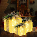 Set Of 3 Christmas Lighted Gift Boxes, Pre-Lit 60 LED Light Up Present Boxes Ornament Outdoor Warm White Tinsel Boxes Decoration For Indoor Christmas Home Yard Lawn Décor