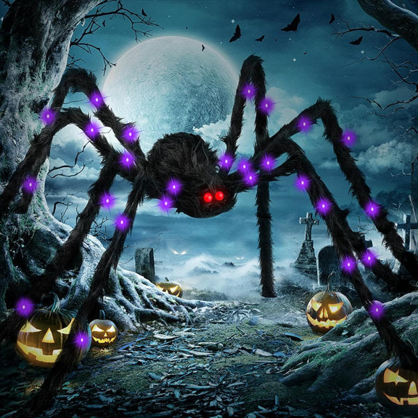 Decoration Spider 60 Inch Light Up Giant Big Spider For Indoor Outdoor Halloween Decoration Garden Home Haunted House Decoration (1Pack)