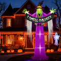 13FT Halloween Outdoor Inflatables, Scary Blow Up Witch Holding I Smell Children Banner, Pre-Lit Witch Inflatables Decor, Giant Halloween Outdoor Decorations For Party Garden Lawn