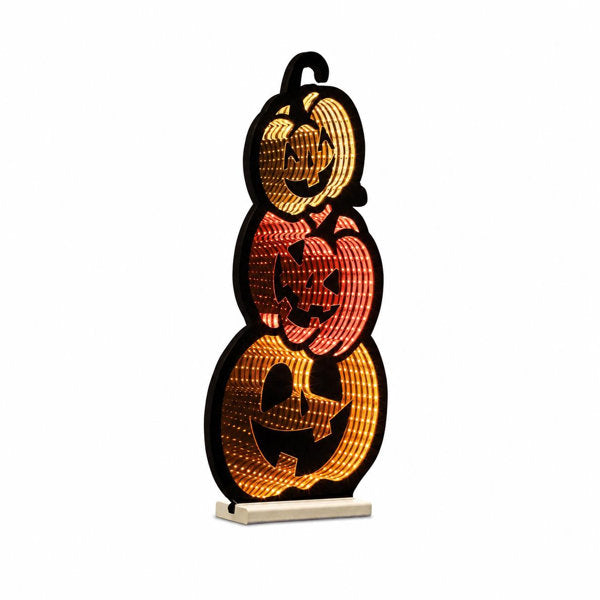 23" Orange Black And Yellow Acrylic Halloween Jack-O-Lantern Tabletop Sign with LED