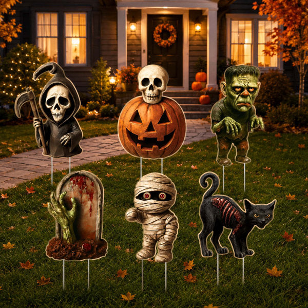 6 Pack Halloween Yard Signs with Stakes